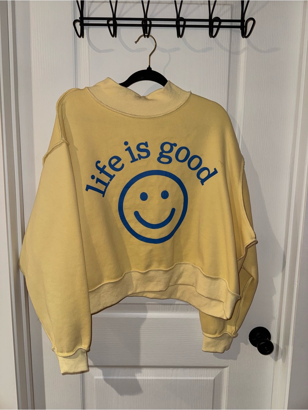 Life Is Good reversible Yellow Cropped Sweatshirt with Blue Smile Logo